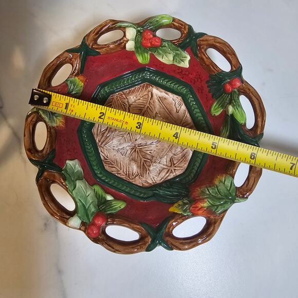 Fitz and Floyd Trio Christmas Lodge Fall Pinecone Leaf Tea Pot Plate and Bowl - Picture 9 of 10